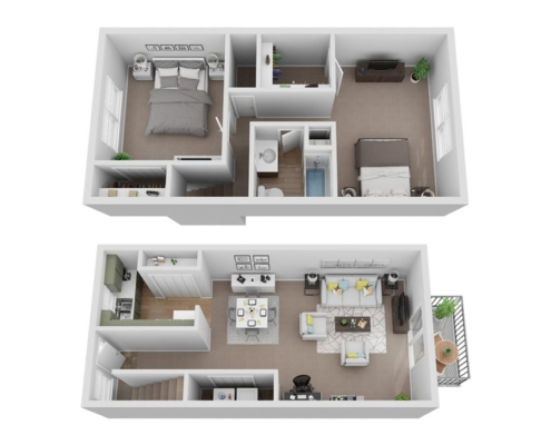 Slate Creek Apartments and Townhomes Detail of 2 Bedroom Townhome with 1 Bath